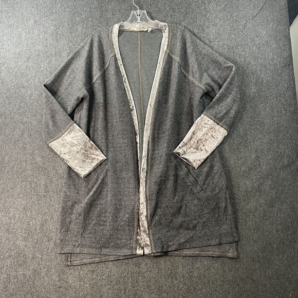 Soft Surroundings Sweater Women’s Large Gray Velvet Trim Open Front Cardigan - Picture 1 of 7